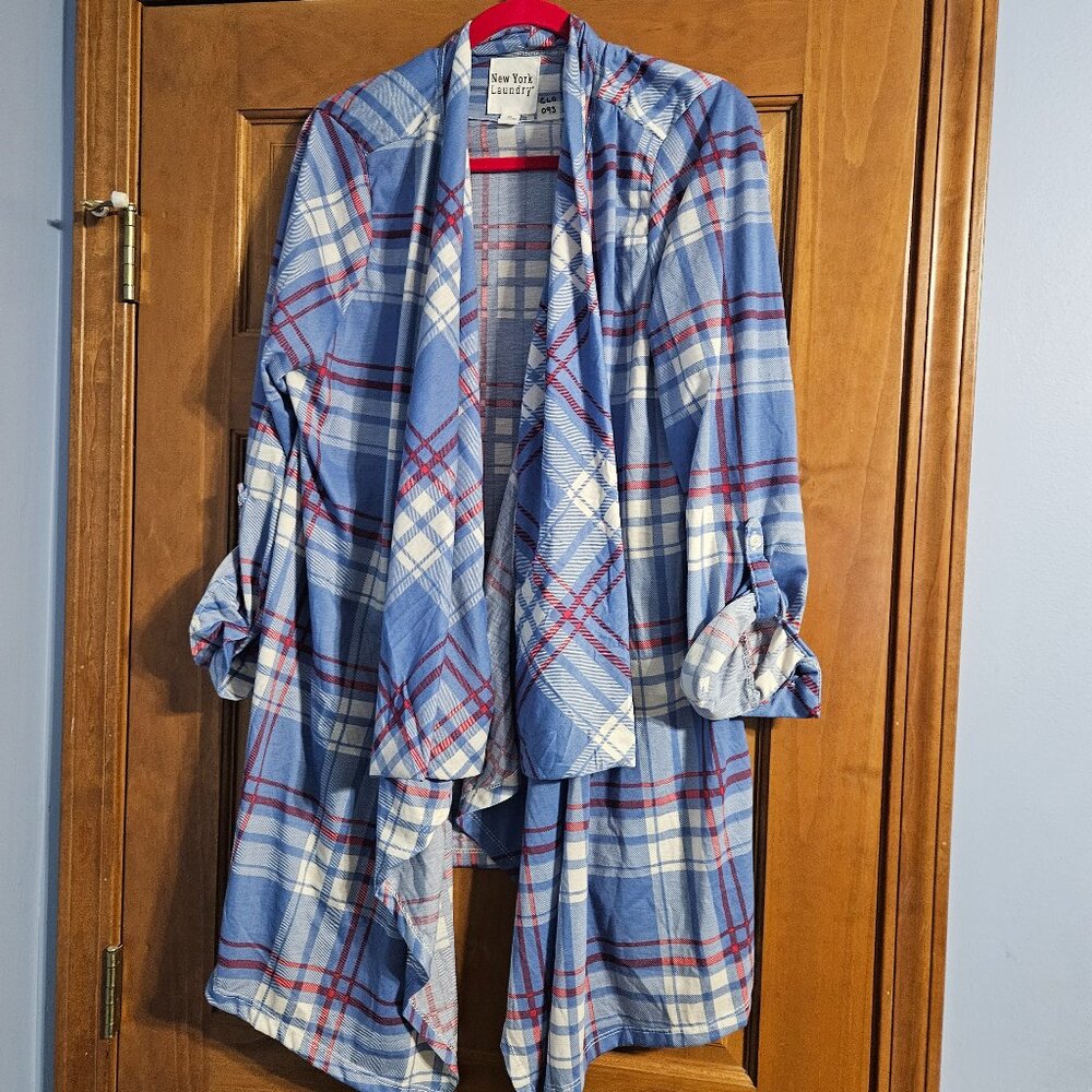 New York Laundry 3X Blue/Red plaid Cover Up